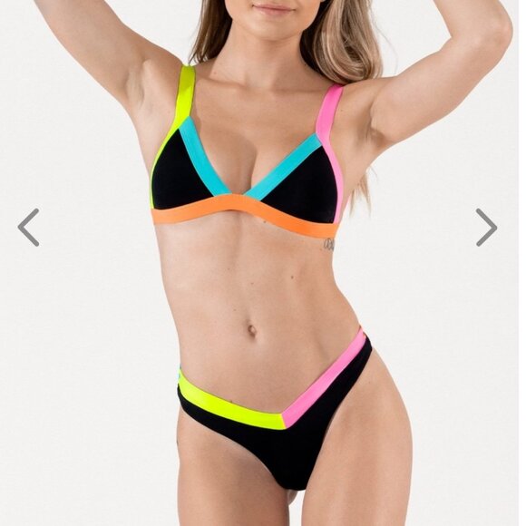NWT OneOne Swimwear SET Bikini Nassau Black Multi Jesse Kameron Cheeky New Color - Picture 3 of 9